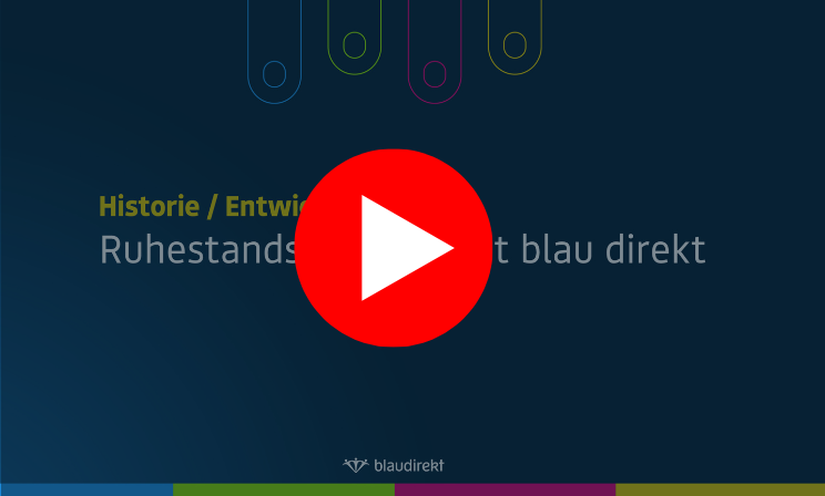 Youtube Playbutton auf dunklem Hintergrund mit der Aufschrift: Historie/Entwicklung Ruhestandsplanung blau direkt
