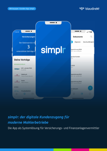 Titelbild des Whitepapers der Kunden-App simplr. Auf dem Bild sind 3 Screenshots der App abgebildet.