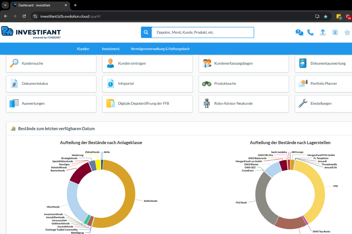 Dashboard der Investmentlösung INVESTIFANT
