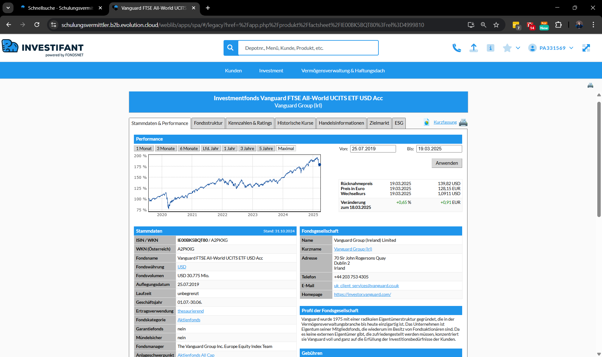 Factsheet aus der Investmentlösung INVESTIFANT am Beispiel eines Investmentfonds