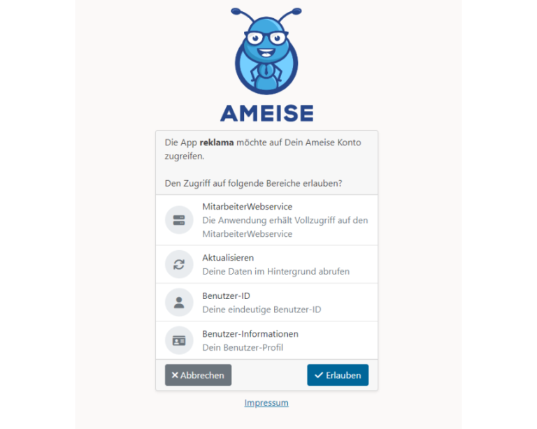 Zugriffsanfrage auf verschiedenen Bereichen auf Reklama