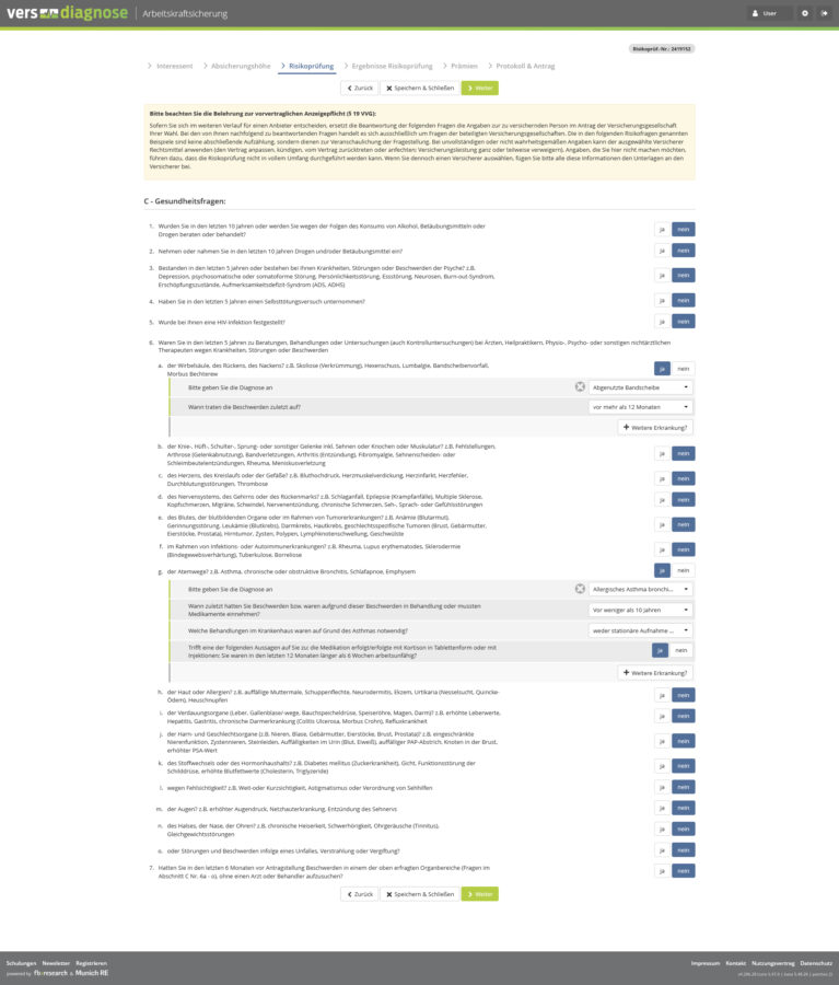 Gesundheitsfragenkatalog mit sieben geschlossenen Fragen