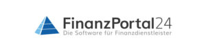 Das FinanzPortal24 Logo mit der blauen Pyramidenikone links und den Text Die Software für Finanzdienstleister darunter.