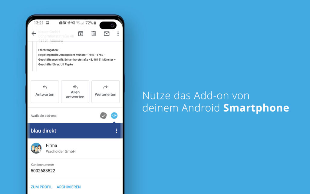 Verfügbarer Smartphone Add-on in Gmail.