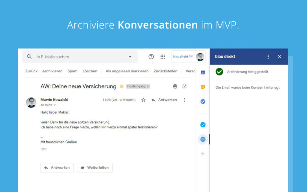 Beispiel einer hinterlegte E-Mail beim Kunde.